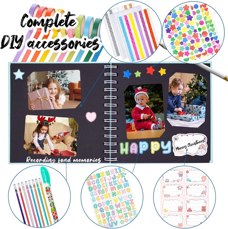 Tugle Kid Scrapbook Photo Album Hard Cover DIY Photo Album for Kids Instant Camera Print Paper with DIY Accessories (Blue) - Image 2
